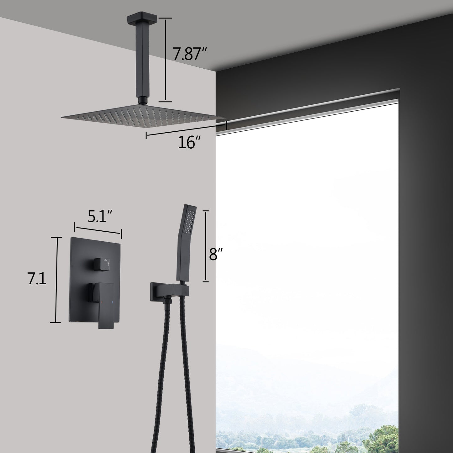 Ceiling Mounted Shower System Combination Kit With Handheld And 16 Inch Shower Head