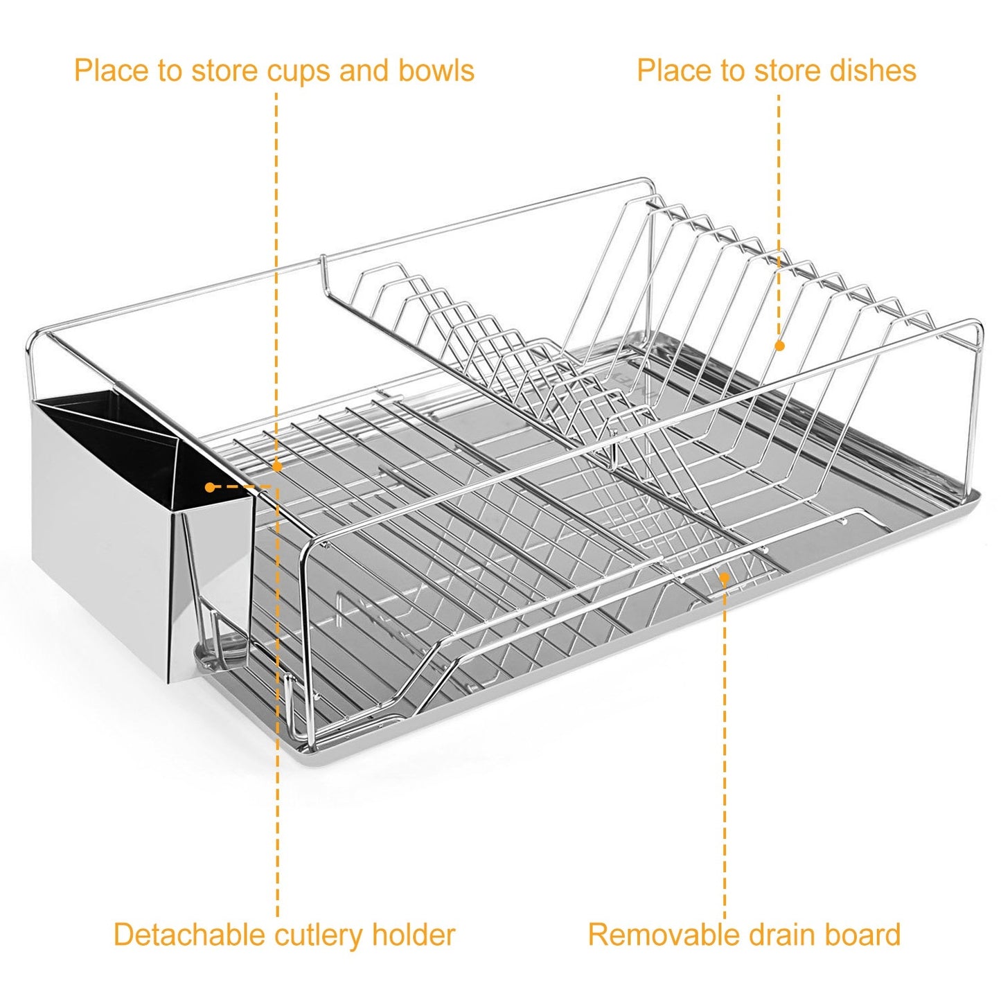 Dish Drying Rack Stainless Steel Dish Rack Drainboard Cutlery Holder Kitchen Dish Organizer