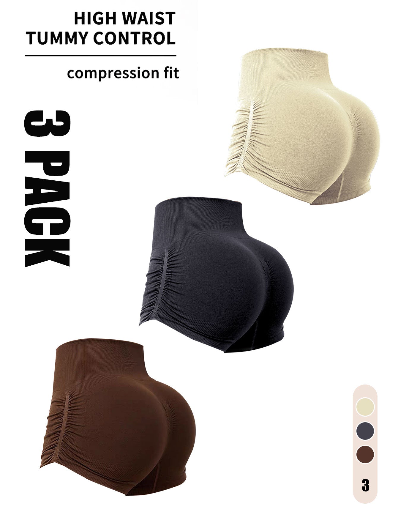 3 Pack Workout Shorts For Women Seamless Scrunch Butt Lifting High Waisted Yoga Gym Booty Running Short Pants