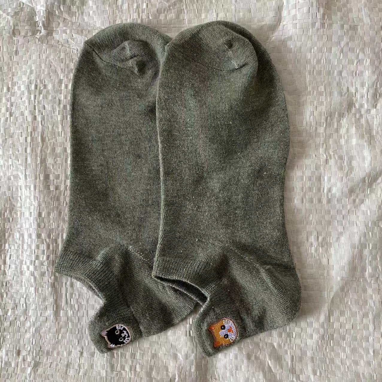 Spring Mesh Breathable Heel Embroidered Cat Women's Boat Socks