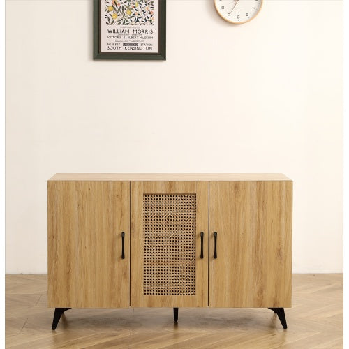 Natural Rattan Mesh Three-door Cabinet - Large Storage Space, Kitchen Storage Cabinets