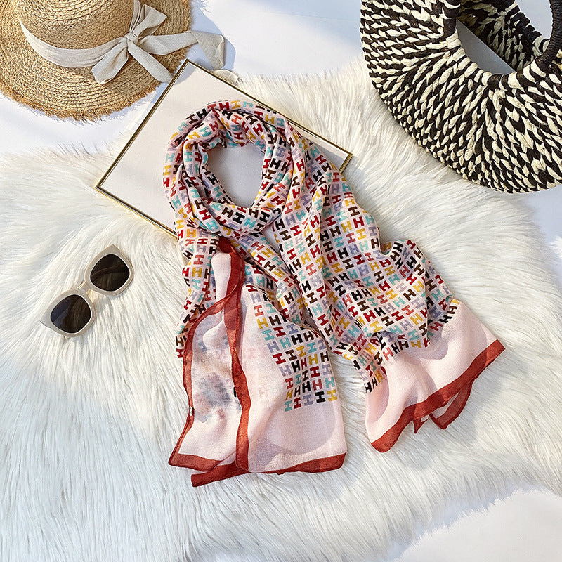 Printed Silk Scarf Women's Fashion Rolled Cotton And Linen Silk