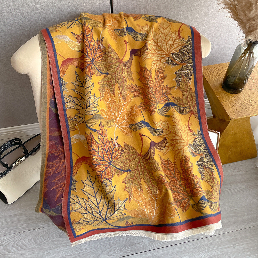 Artificial Cashmere Scarf Women's Elegant New Maple Leaf Printed Shawl