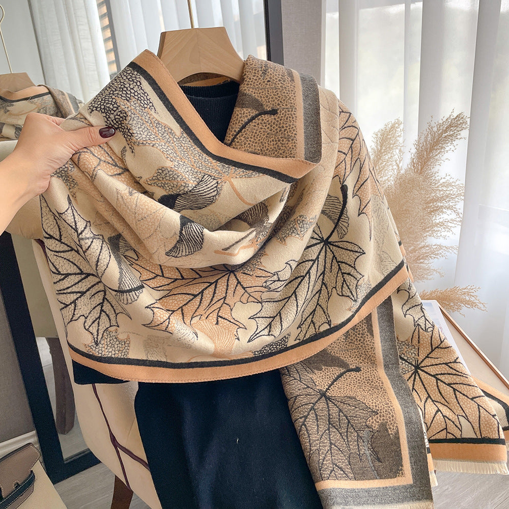 Artificial Cashmere Scarf Women's Elegant New Maple Leaf Printed Shawl