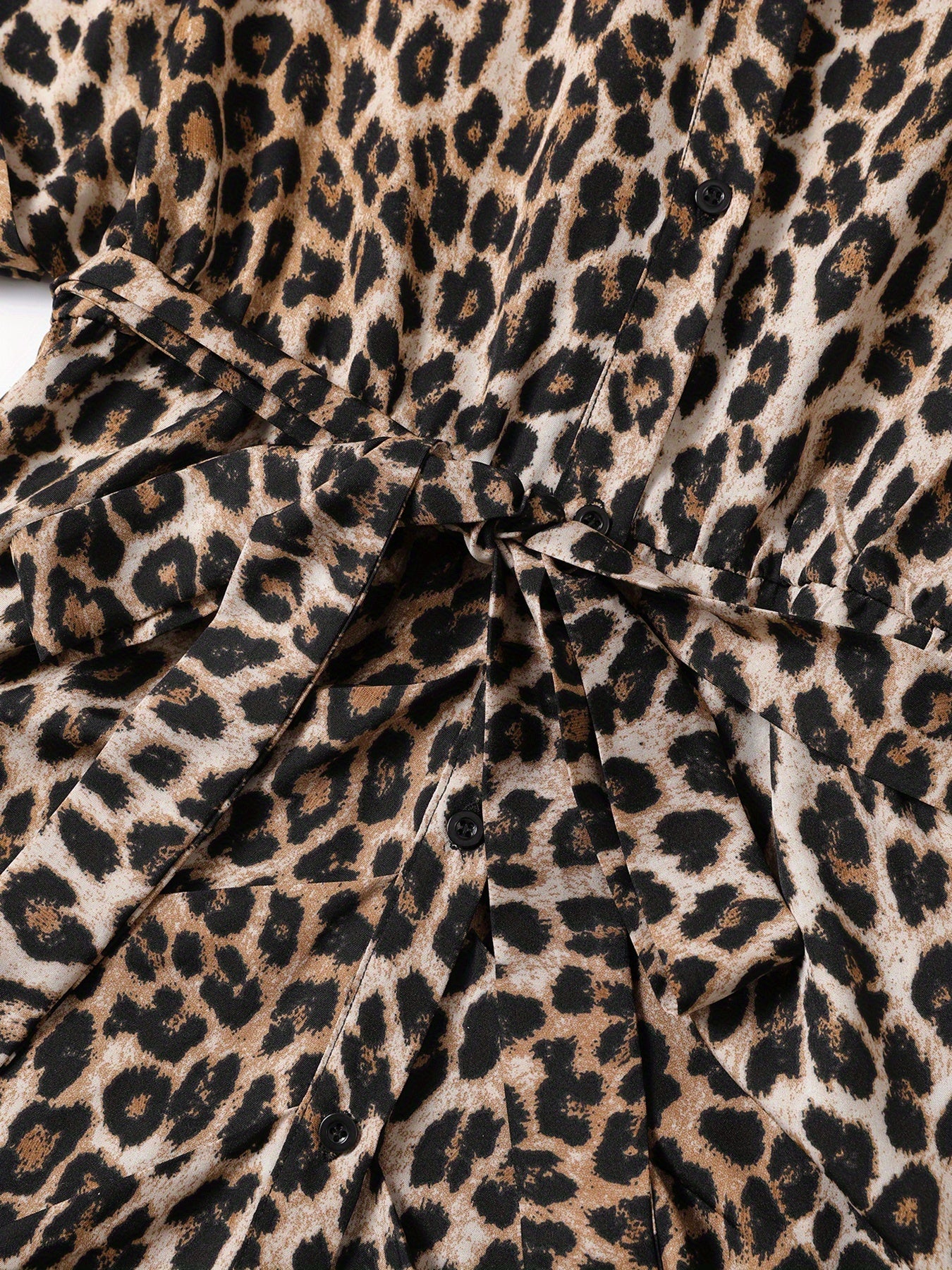 Women's Plus Size Leopard Print Dress - Summer Short Sleeve Button-Down Shirt Casual Loose Maxi Dress