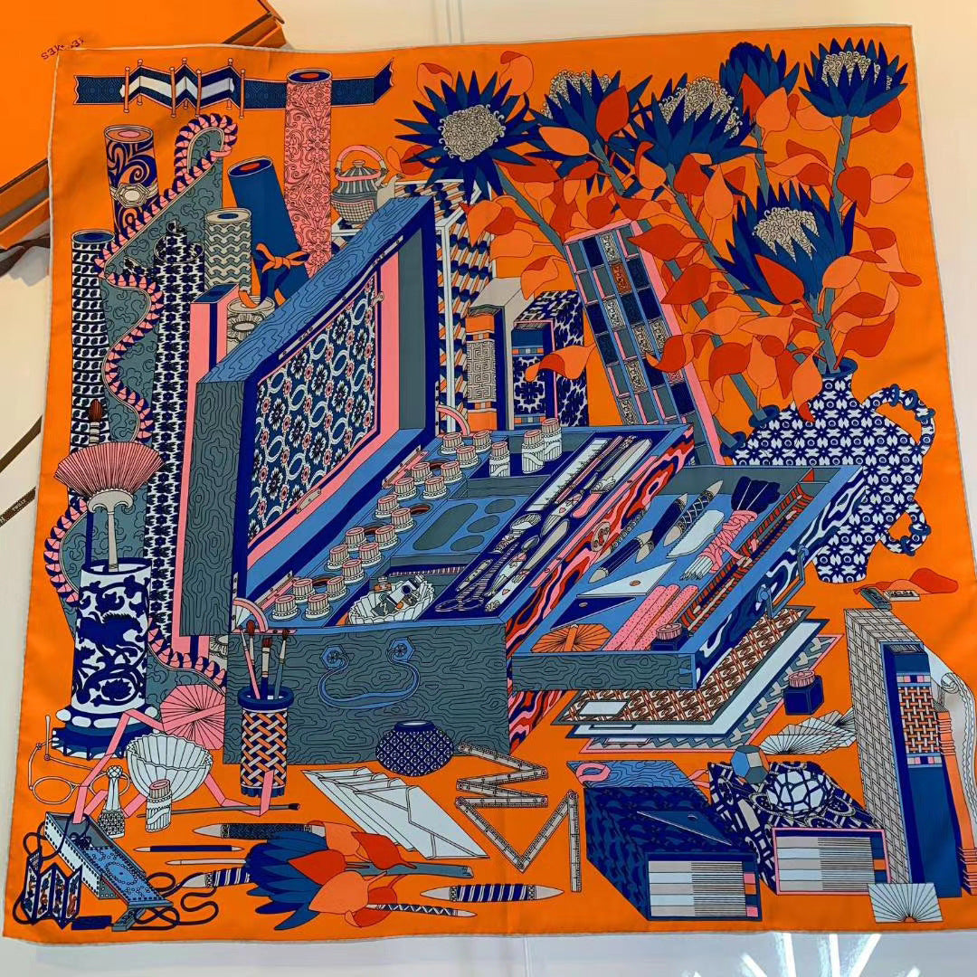 Handmade Hemming Twill Silk Printed Shawl