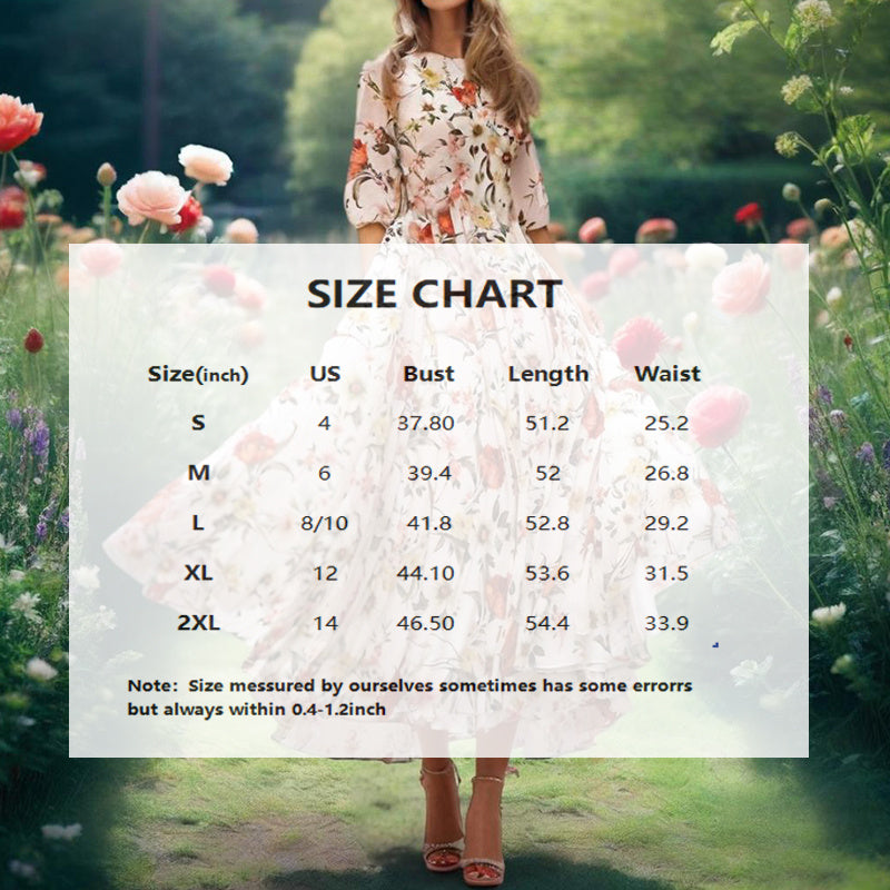 Women's Elegant Floral Print Boho Dress - Round Neck Half Sleeves Flowy Maxi Dress