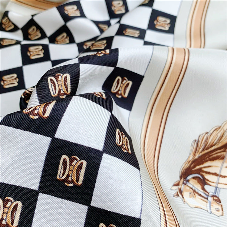 Classic Carriage Silk Twill Large Square Scarf Shawl Elegant Temperament
