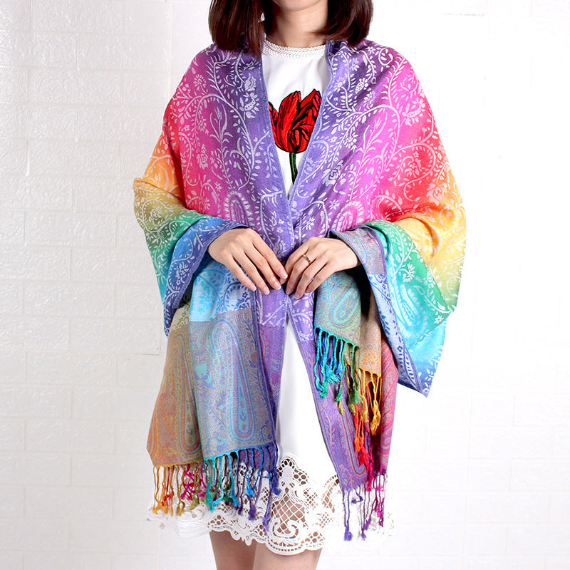 Tassel Jacquard Cotton Linen Large Scarf Air Conditioning Shawl