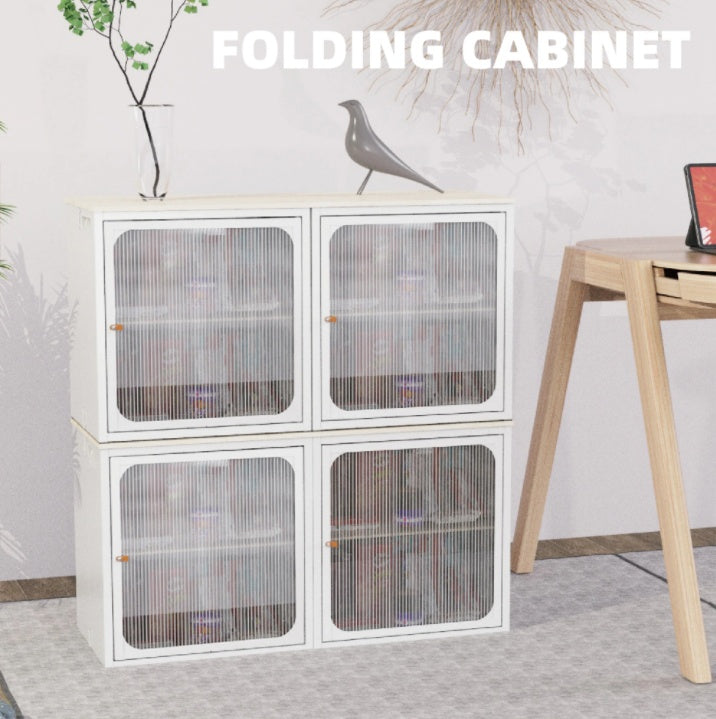 Single Sturdy  Convenient Fordable Cabinet, Durable Steel-Wood Combo With Anti-Slip Design  Quick Fold  Install, Easy To DIY Storage Container With Door, White