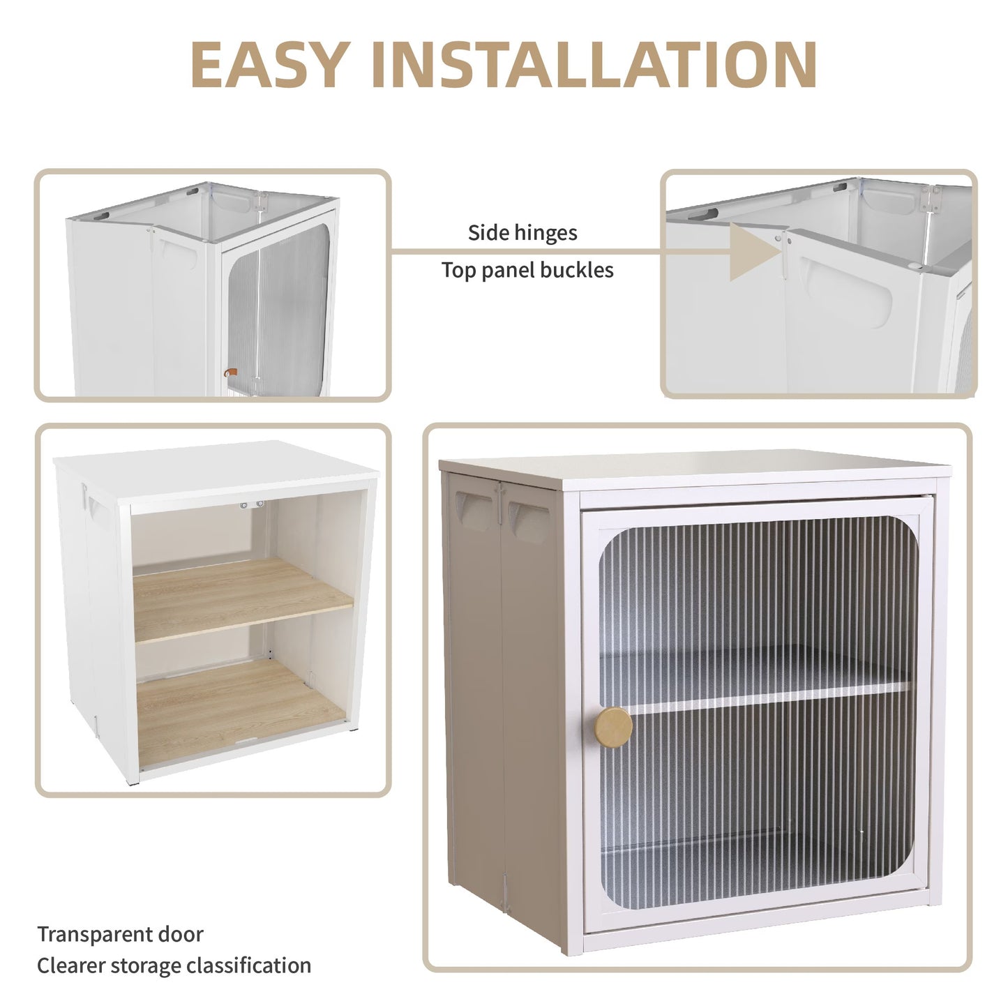 Single Sturdy  Convenient Fordable Cabinet, Durable Steel-Wood Combo With Anti-Slip Design  Quick Fold  Install, Easy To DIY Storage Container With Door, White