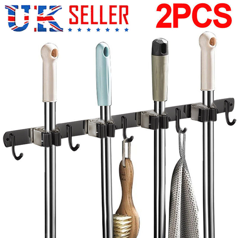 2PCS Wall Mounted Mop Brush Broom Organizer Hanger Holder Storage Rack Tool UK