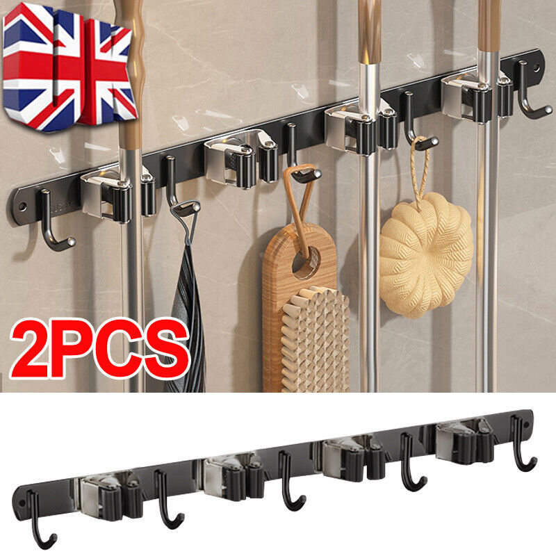 2PCS Wall Mounted Mop Brush Broom Organizer Hanger Holder Storage Rack Tool UK