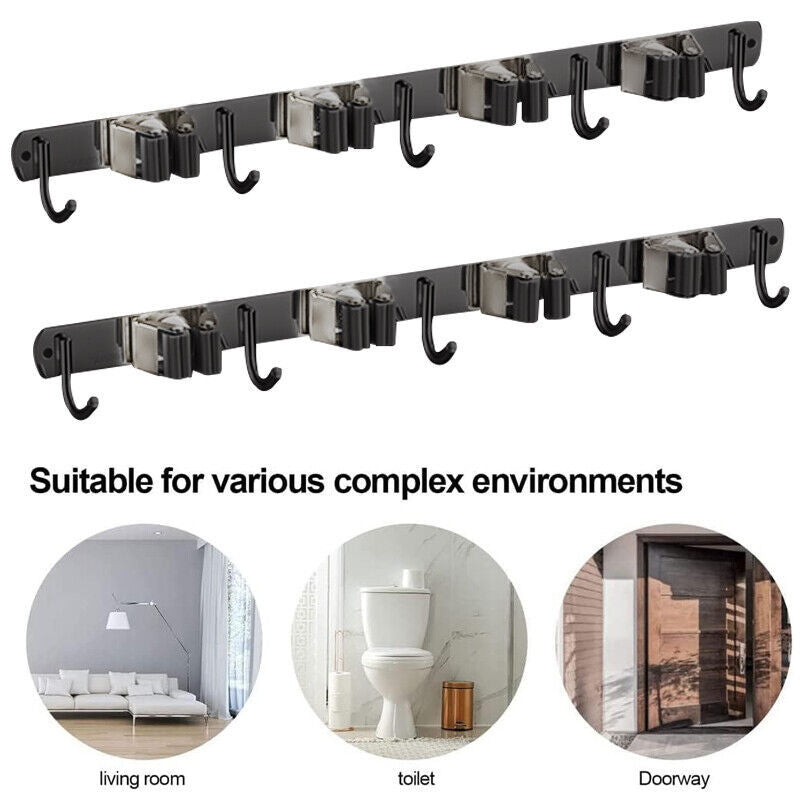 2PCS Wall Mounted Mop Brush Broom Organizer Hanger Holder Storage Rack Tool UK