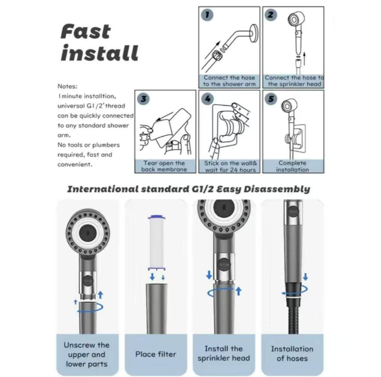 Shower Head Kit With Massage Head, Multiple Filters And Multiple Watering Modes