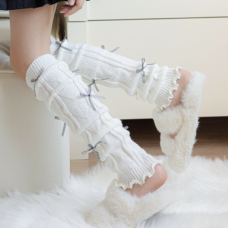 Children's Foot Sock Female Autumn And Winter Bow Pile Style Leg Warmer