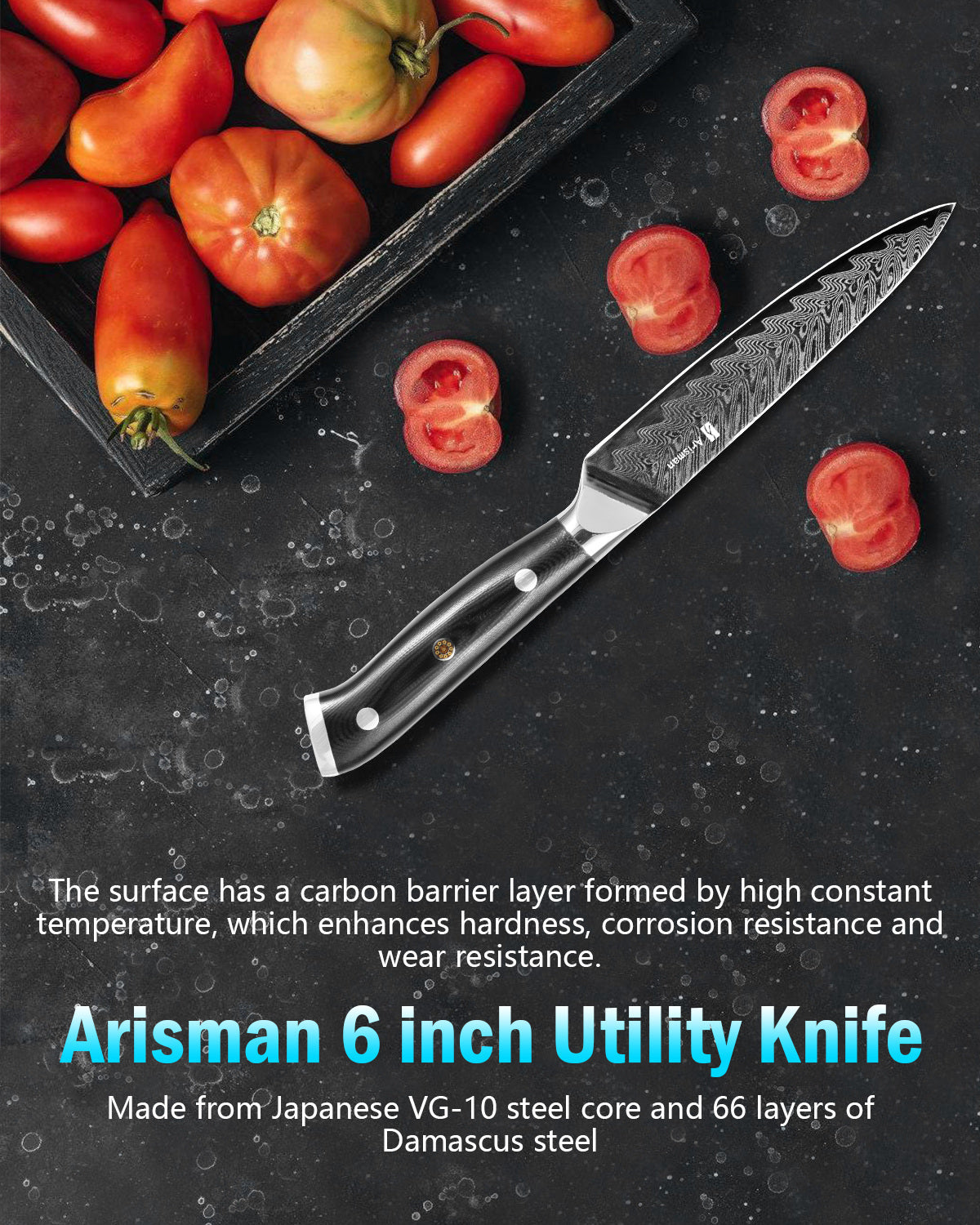 5 Inch Utility Knife, Japanese Damascus Steel Paring Knife, Sharp VG10 Fruit Slicing Knife, Small Kitchen Knife With Full Tang Ergonomic G10 Handle