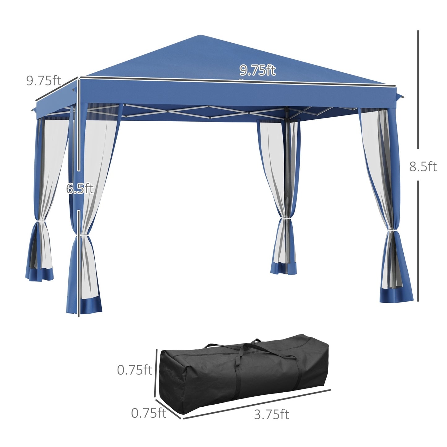 Outsunny 10' X10' Pop Up Canopy Tent With Netting, Instant Gazebo, Ez Up Screen House Room With Car