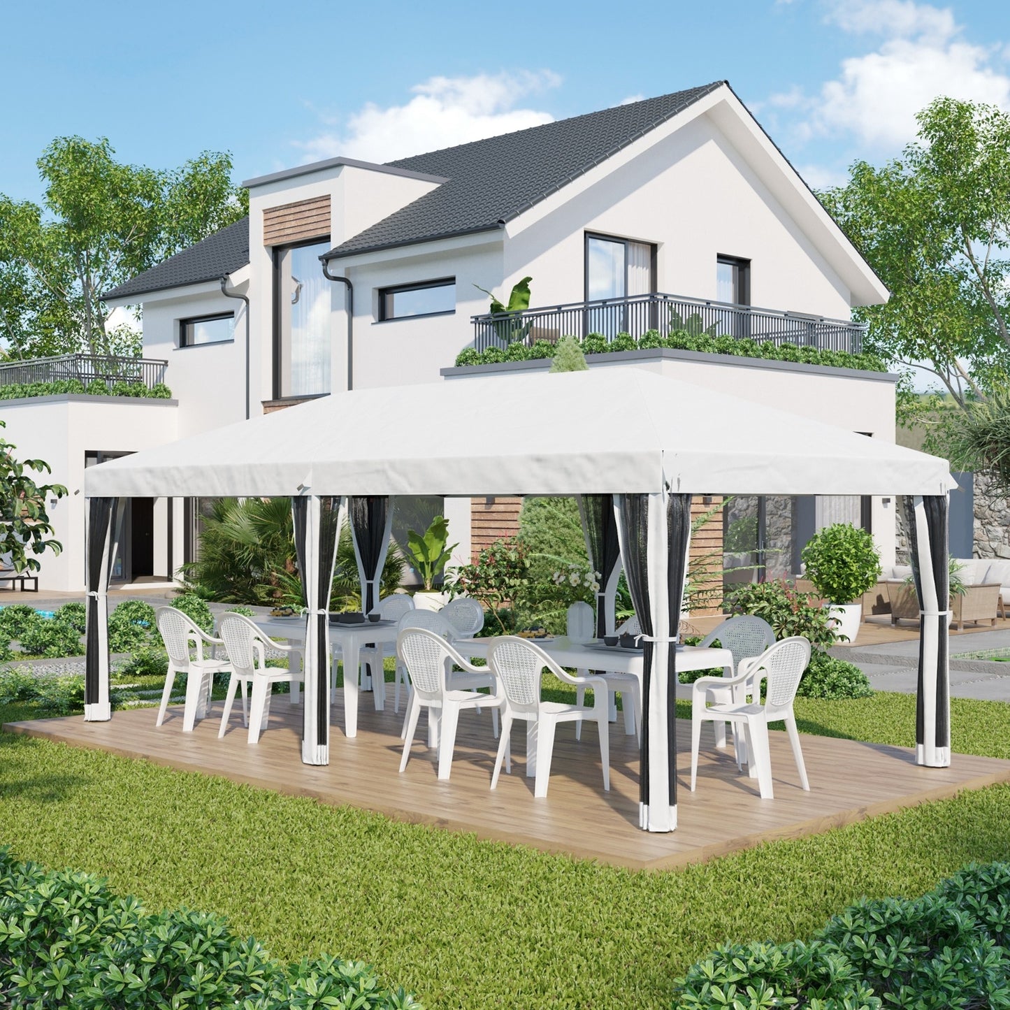 Outsunny 10' X 20' Pop Up Canopy Tent With Netting, Heavy Duty Instant Sun Shelter, Large Tents For