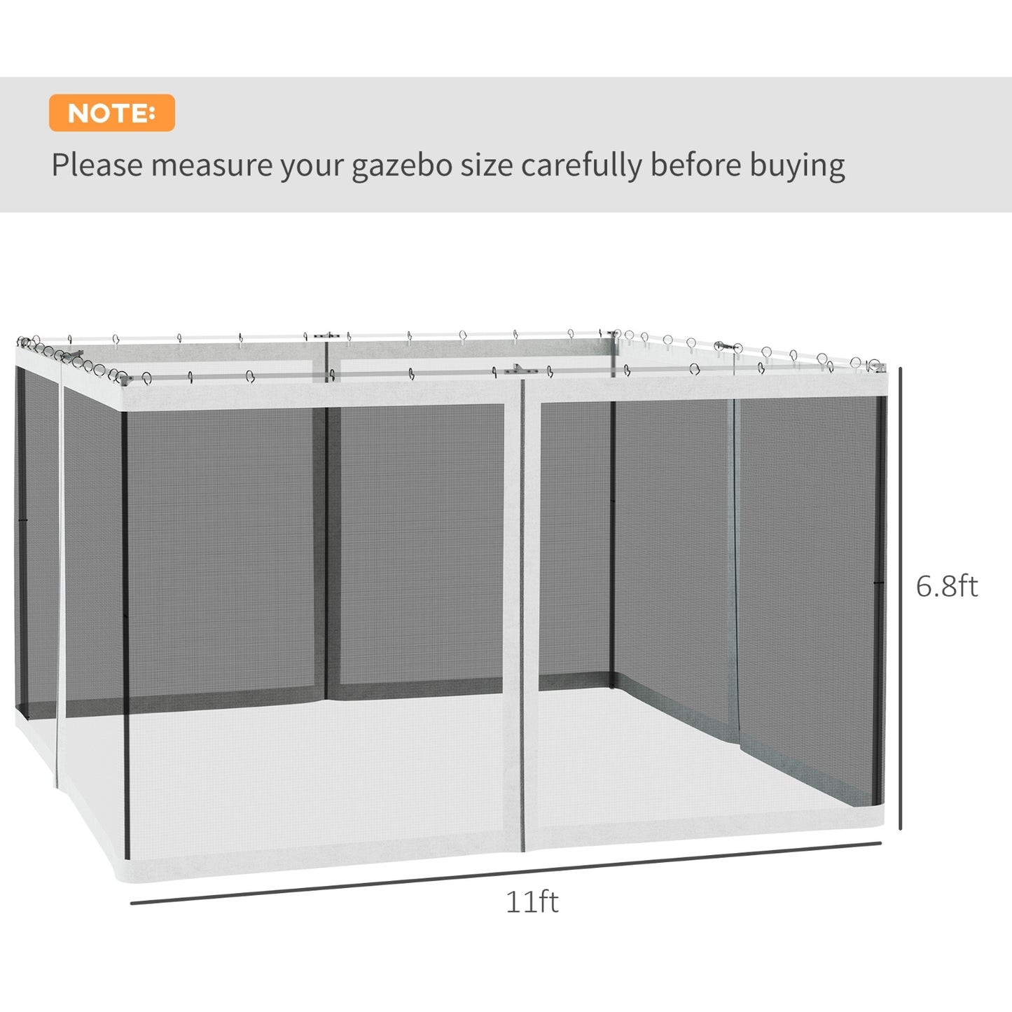 Outsunny 10' X 12' Replacement Mesh Sidewall Netting For Patio Gazebos And Canopy Tents With Zippers