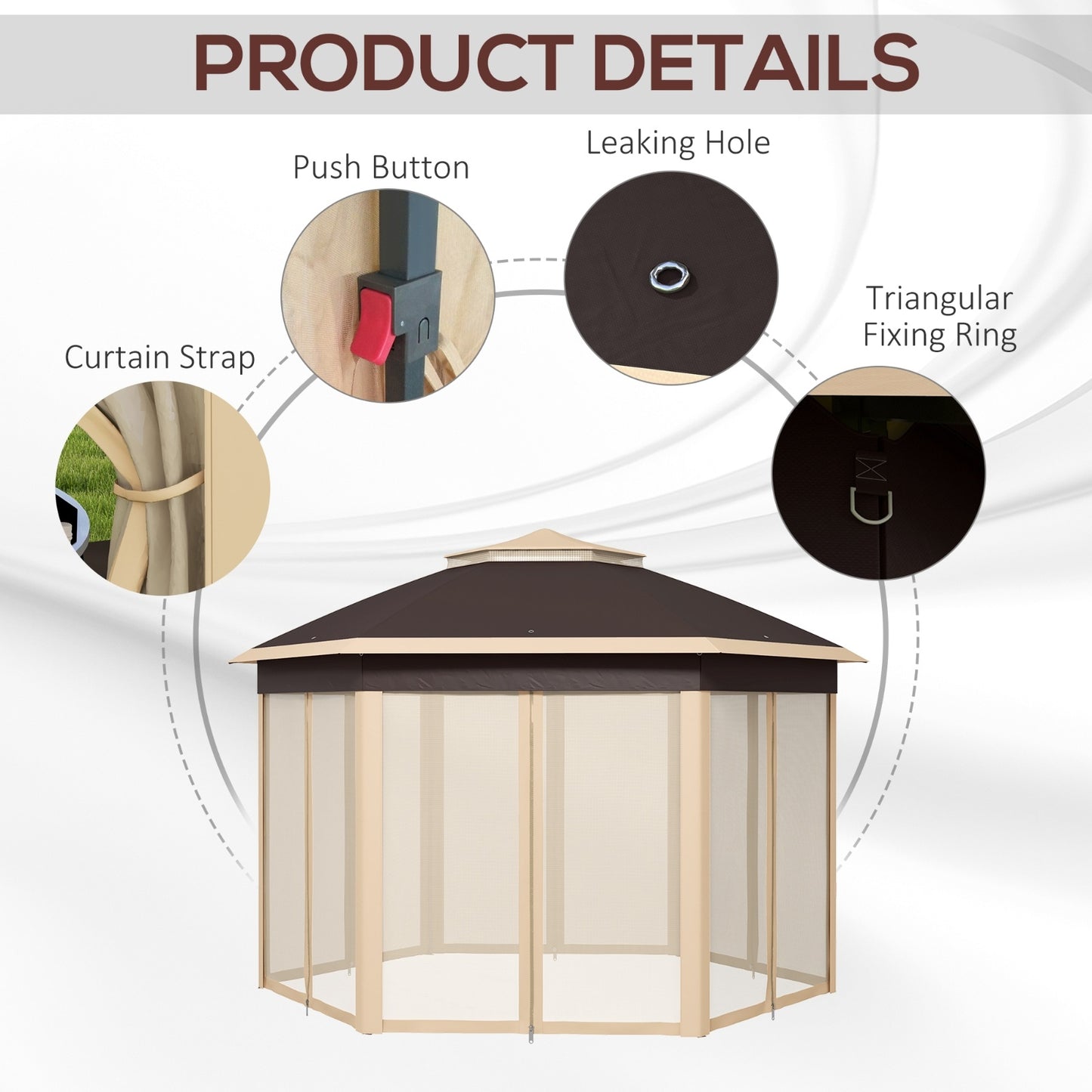 Outsunny 13' X 13' Pop Up Gazebo, Hexagonal Canopy Shelter With 6 Zippered Mesh Netting, Event Tent