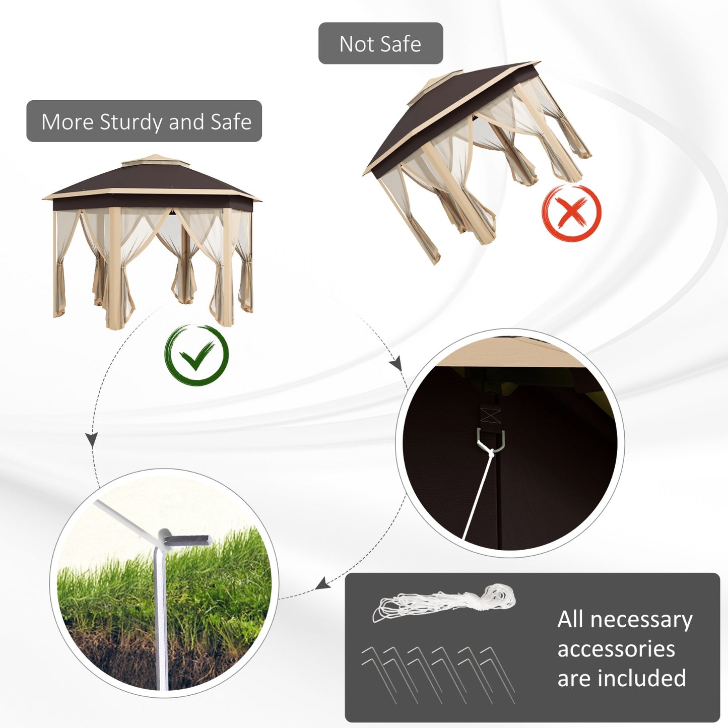 Outsunny 13' X 13' Pop Up Gazebo, Hexagonal Canopy Shelter With 6 Zippered Mesh Netting, Event Tent