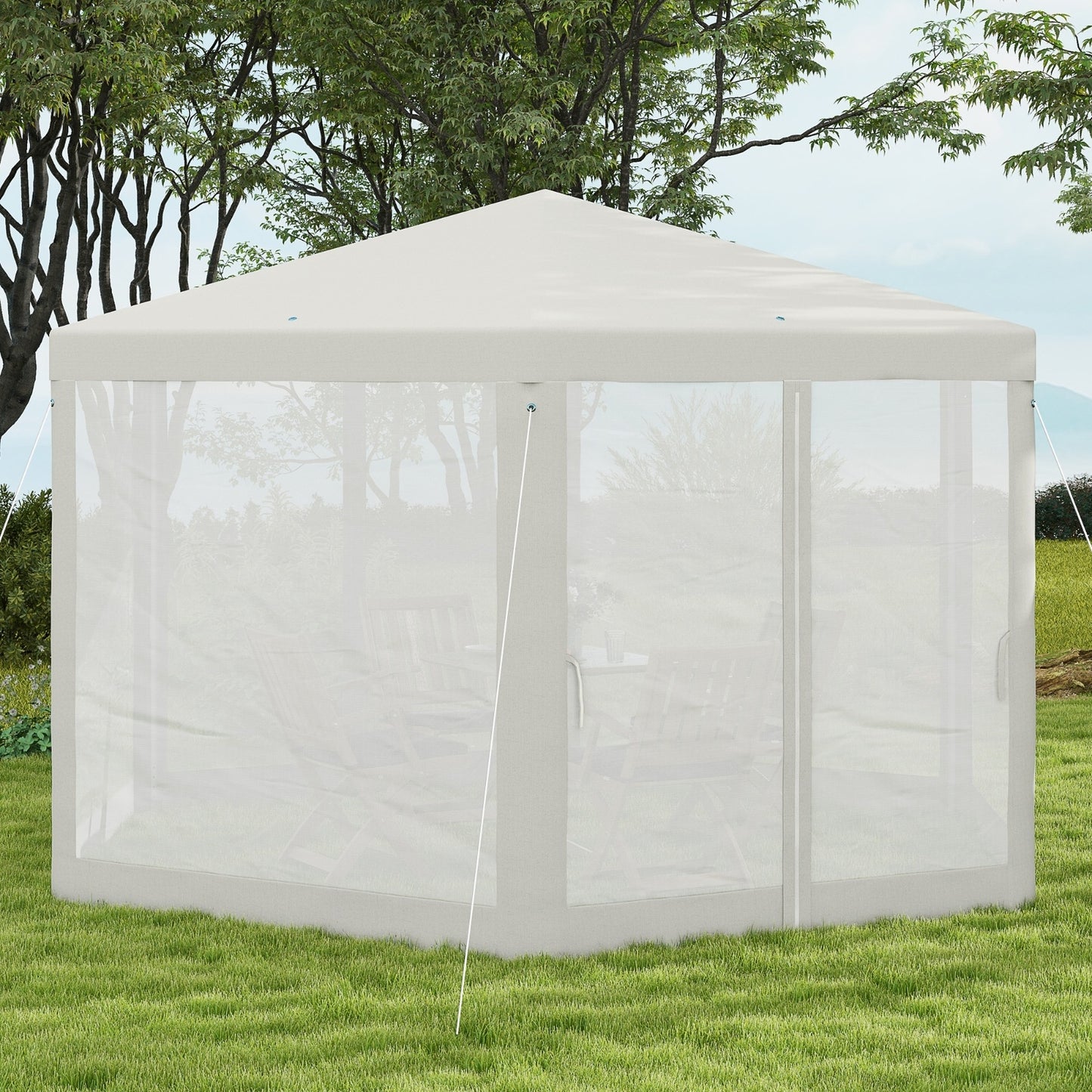 Outsunny 13' X 11' Outdoor Party Tent, Hexagon Sun Shade Shelter Canopy With Protective Mesh Screen