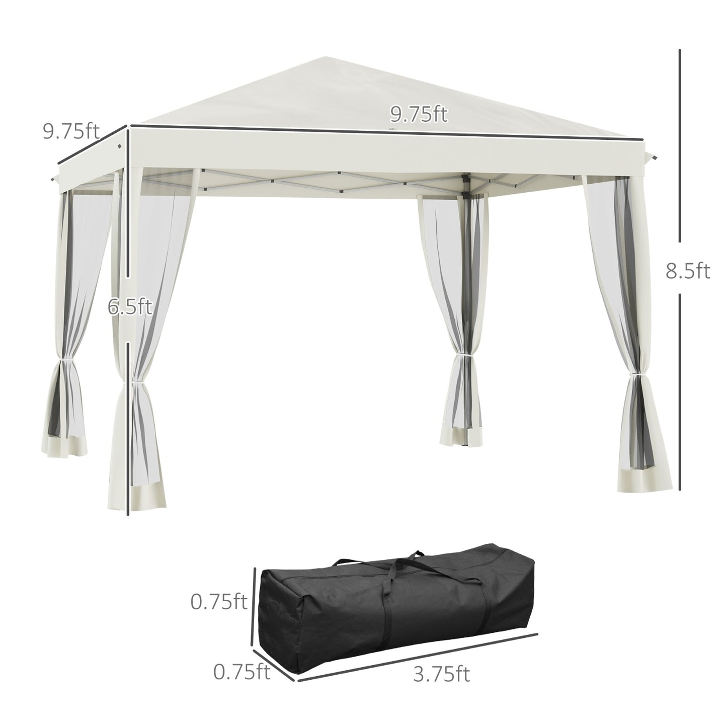 Outsunny 10' X 10' Pop Up Canopy Tent With Netting, Instant Gazebo, Ez Up Screen House Room With Car