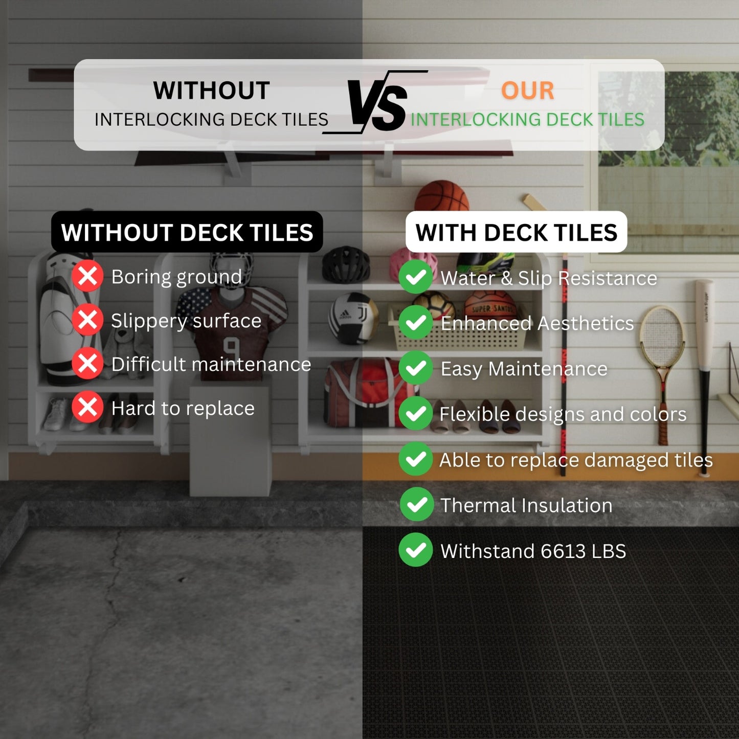 Waterproof Outdoor All-weather Anti Slip Bathroom Black Interlocking Deck