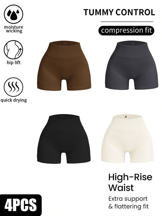 4 Pack Ribbed Soft New Cheap Women's High Waisted Biker Shorts Anti Chafing Slip Shorts Shorts Underwear Yoga Workout Shorts