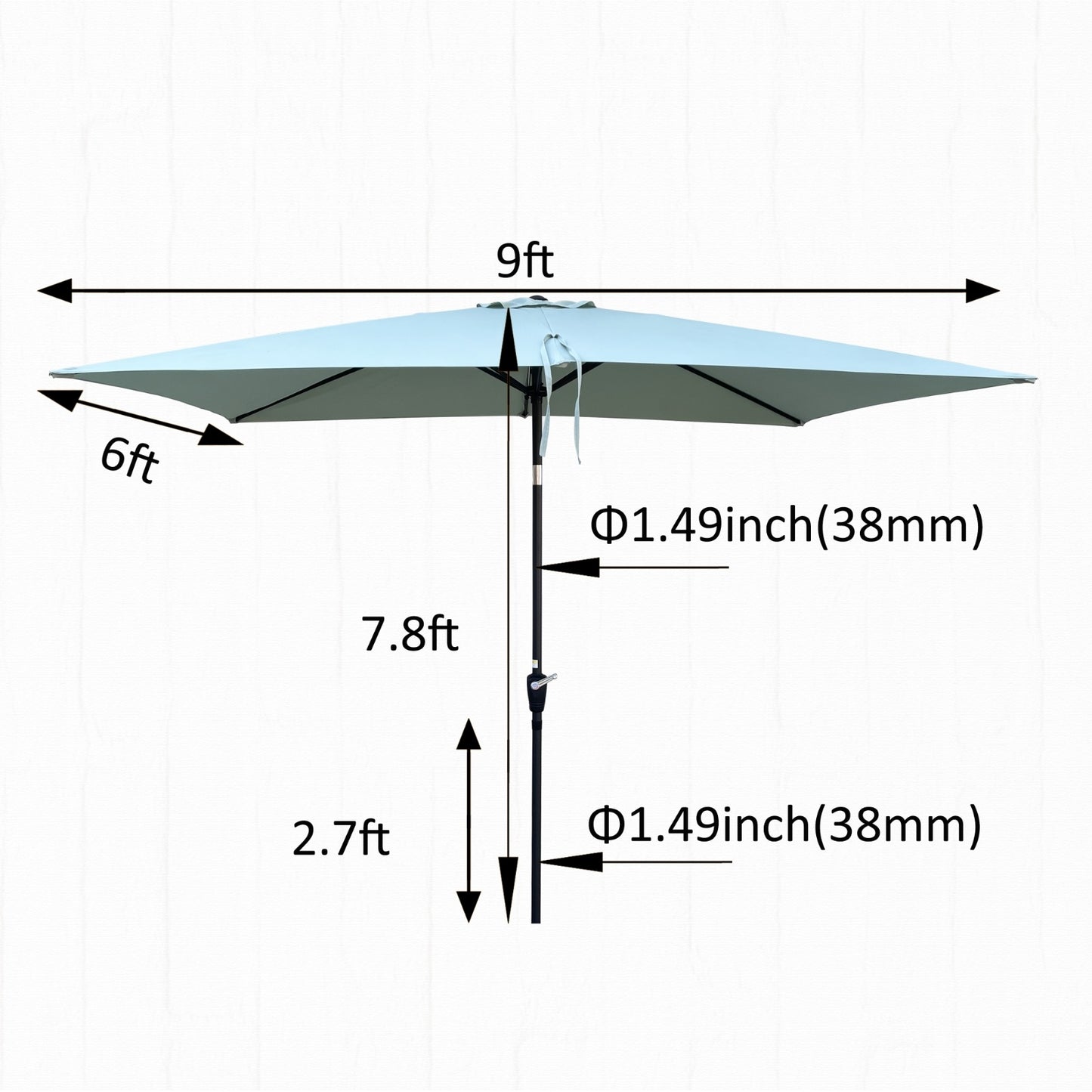 6 X 9ft Patio Umbrella Outdoor Waterproof Umbrella With Crank And Push Button Tilt Without Flap Fo