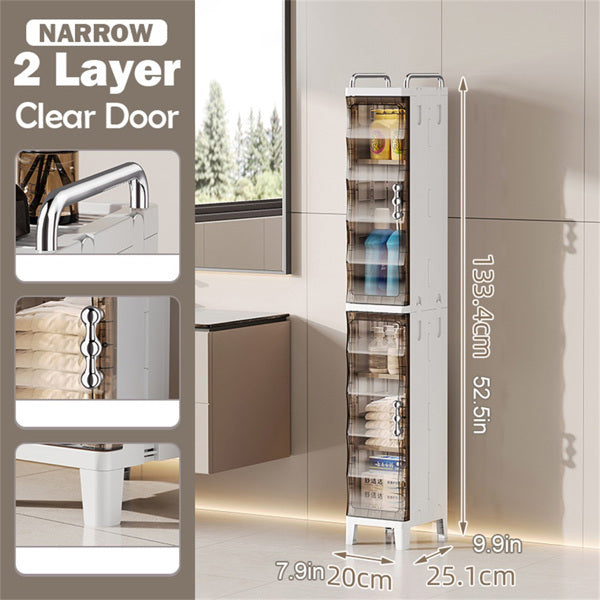 Narrow Slit Folding Storage Cabinet Plastic Magnetic Door Storage Cabinet Storage Cabinet Suitable For Bathroom, Toilet, Living Room, Bedroom Storage