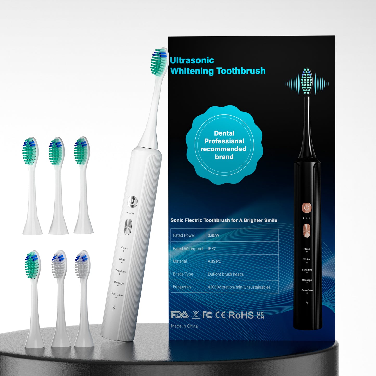 Aquasonic Black Series Ultra Whitening Toothbrush   ADA Approved Electric Toothbrush    8 Brush Heads    Travel Case   40.000 VPM Electric Motor    Wireless Charging  4 Modes With Smart Timer