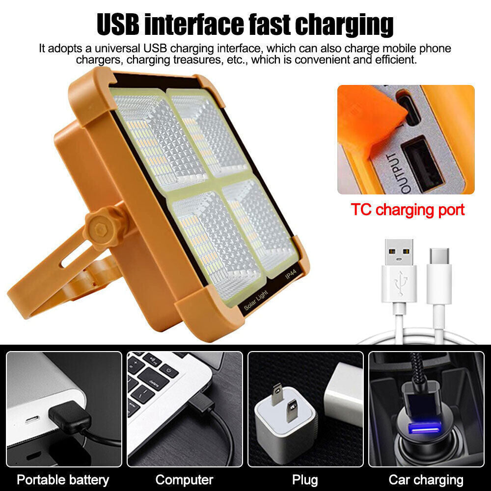 1500W LED Work Light Solar Powered Cordless Portable Camping Outdoor Light USB