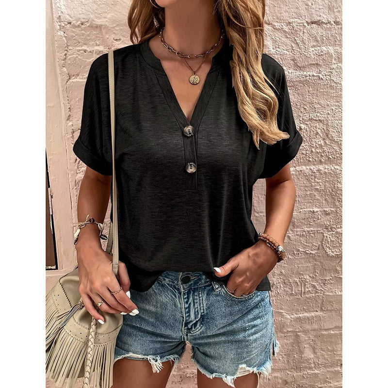 Womens Summer Shirts Short Sleeve Button Down V Neck Business Casual Tunic Tops