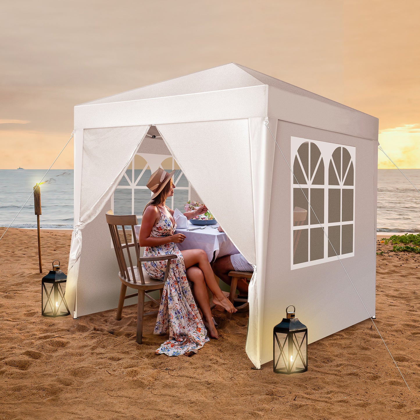 6.5x6.5ft White 4-sided -2 Doors And 2 Windows Folding Shed Oxford Cloth Spray Painted Iron Pipe Portable