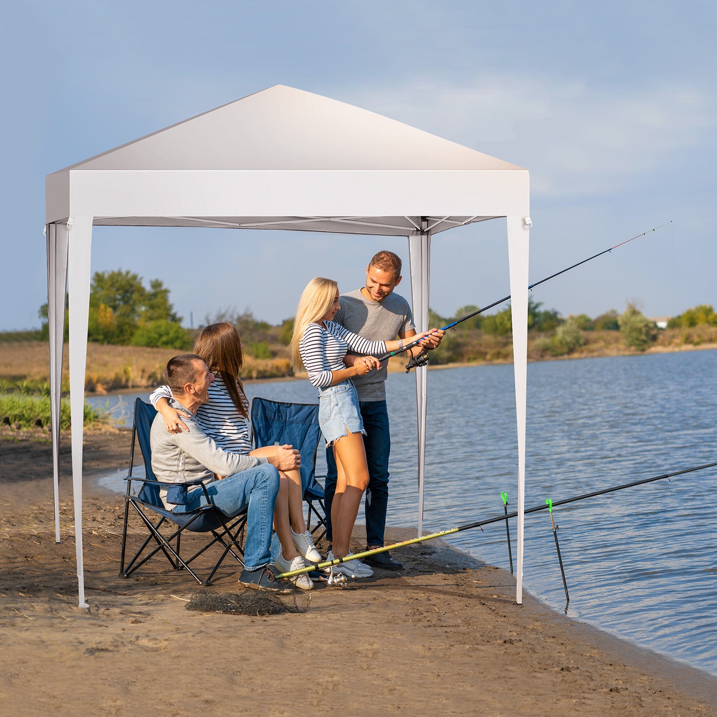 6.5x6.5ft White 4-sided -2 Doors And 2 Windows Folding Shed Oxford Cloth Spray Painted Iron Pipe Portable