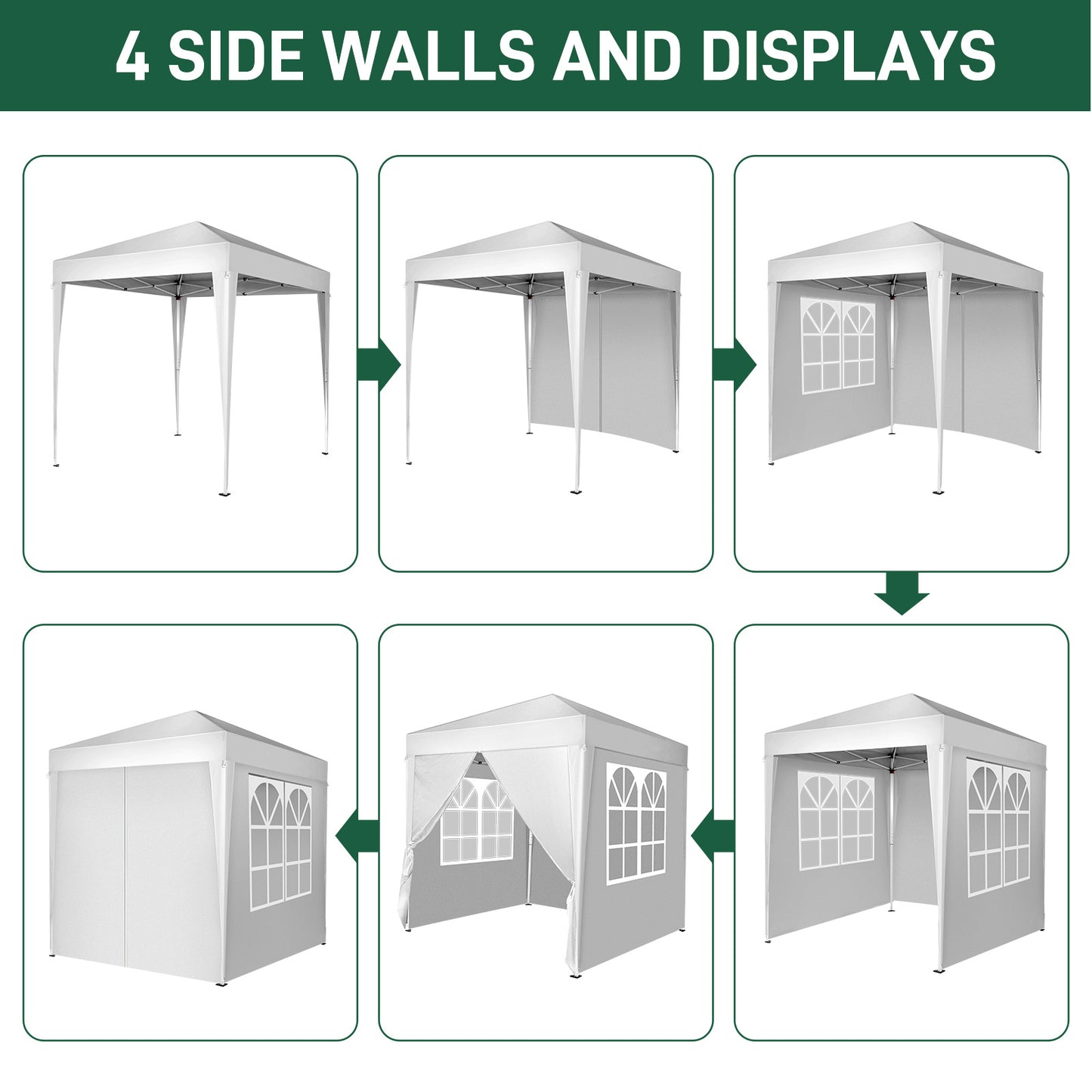 6.5x6.5ft White 4-sided -2 Doors And 2 Windows Folding Shed Oxford Cloth Spray Painted Iron Pipe Portable