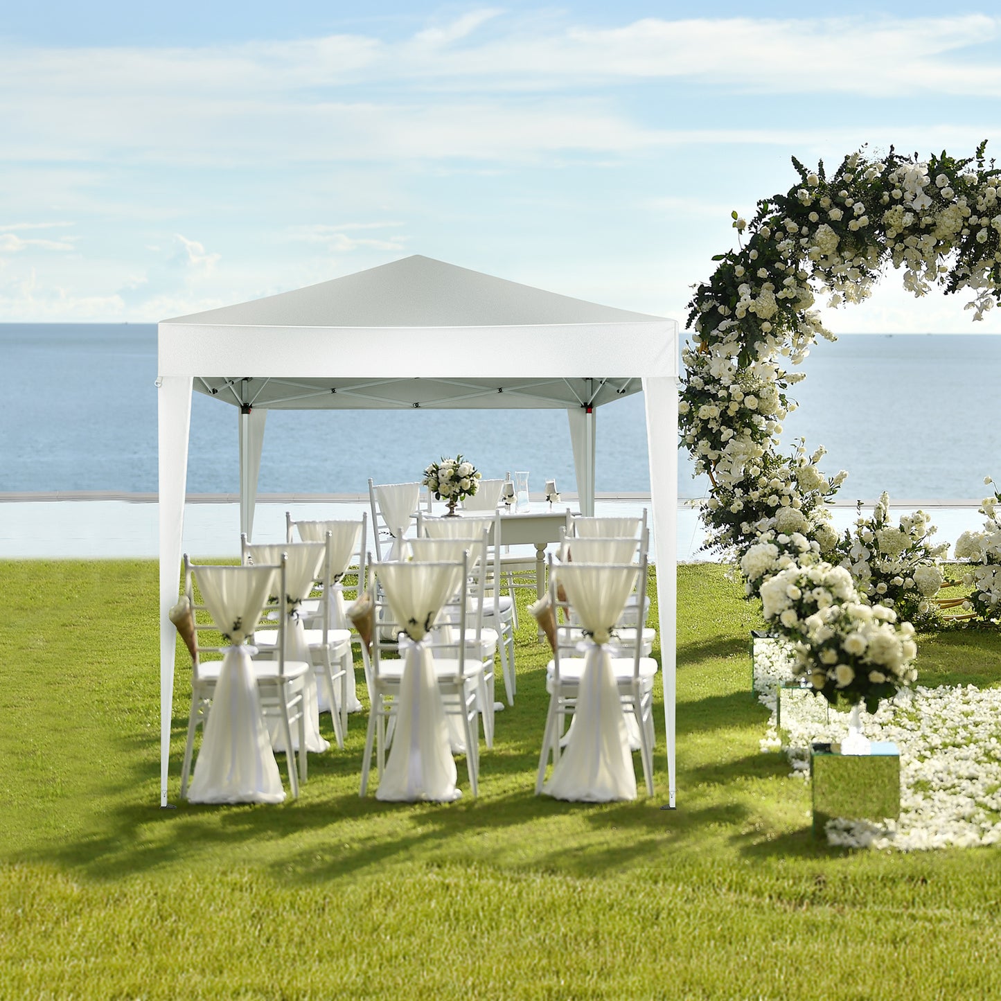 6.5x6.5ft White 4-sided -2 Doors And 2 Windows Folding Shed Oxford Cloth Spray Painted Iron Pipe Portable