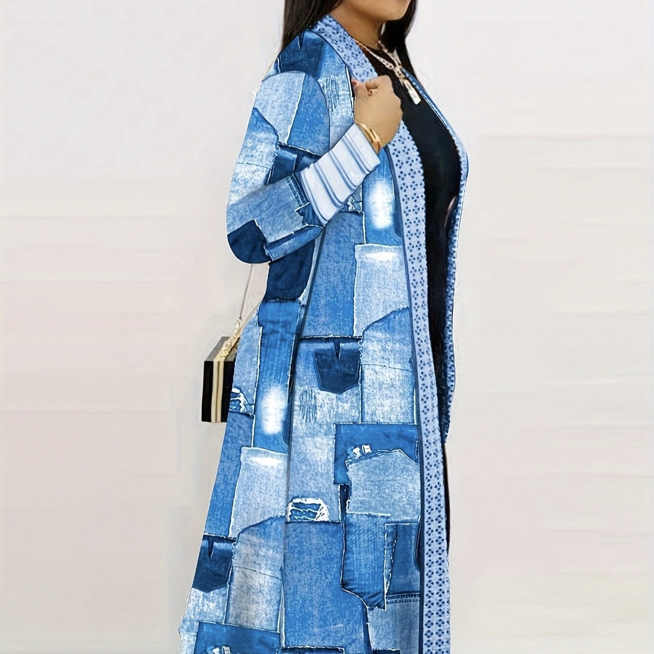 Women's Jacket Color Block Long Outer Sleeve Cardigan Casual Coat Open Front Coat Versatile Coat