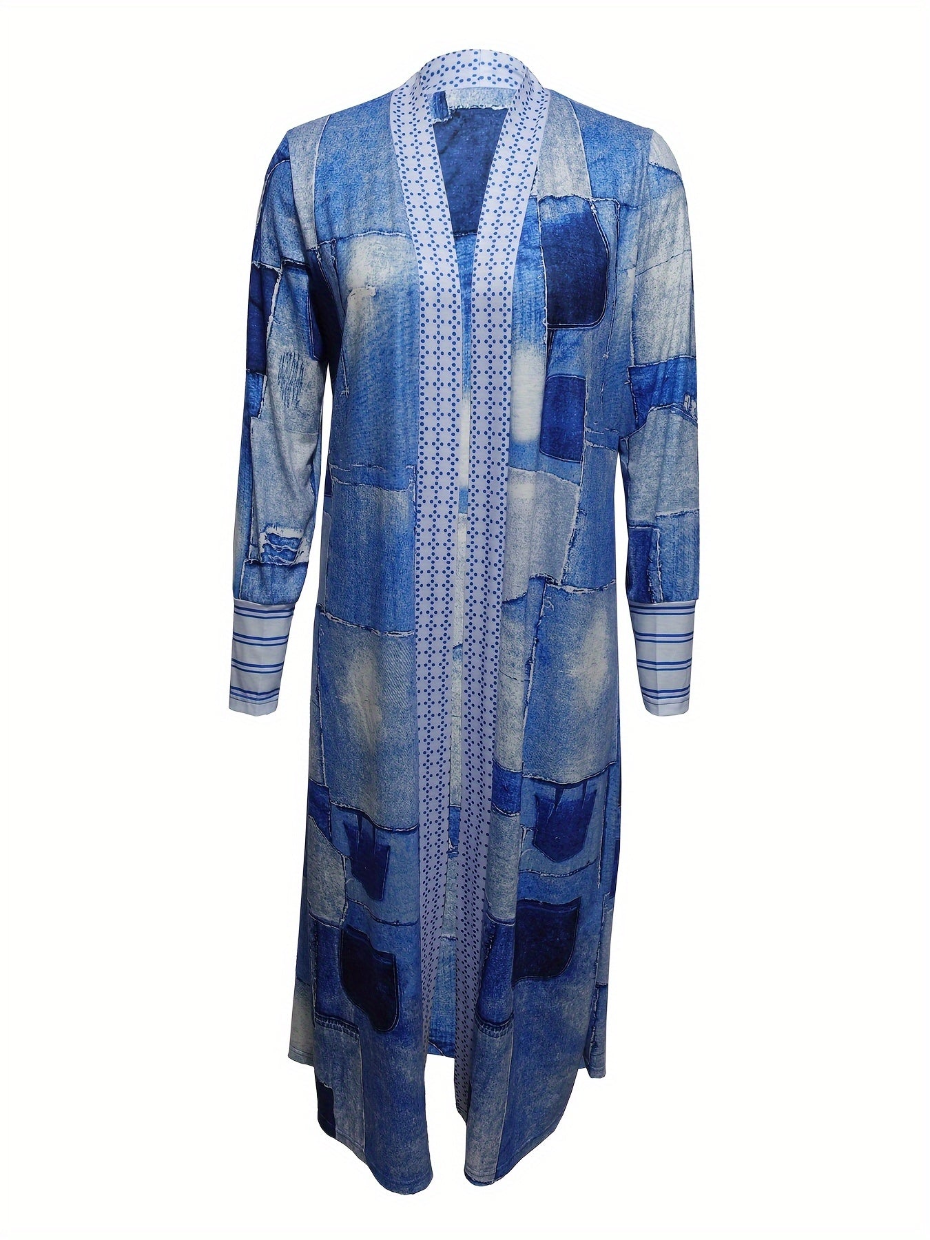 Women's Jacket Color Block Long Outer Sleeve Cardigan Casual Coat Open Front Coat Versatile Coat