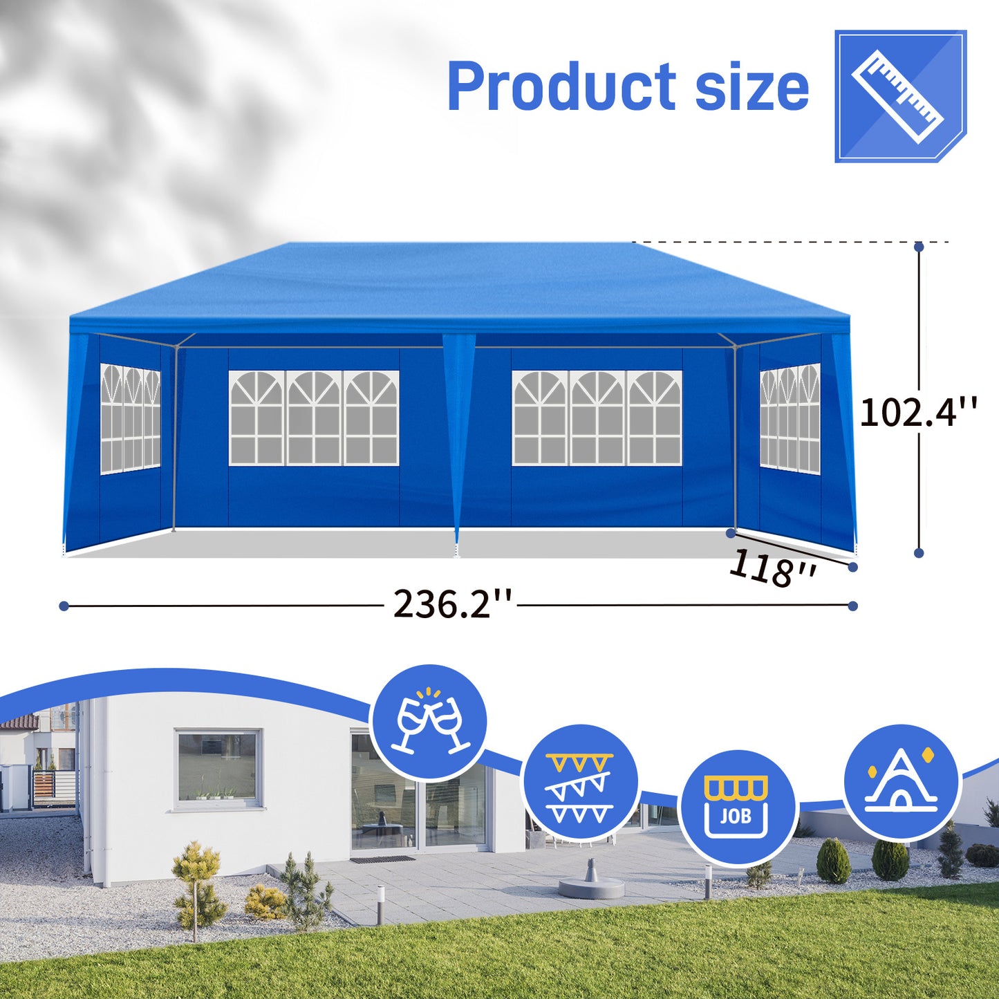 10x20ft Blue 6-sided Low-end Cooling Shed Iron PE Cloth