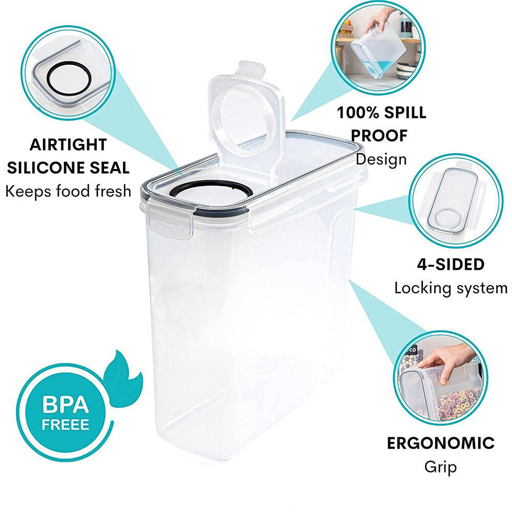 SET OF 4 AIR TIGHT STORAGE CONTAINERS CEREAL FOOD DRY KITCHEN PATRY DISPENSER