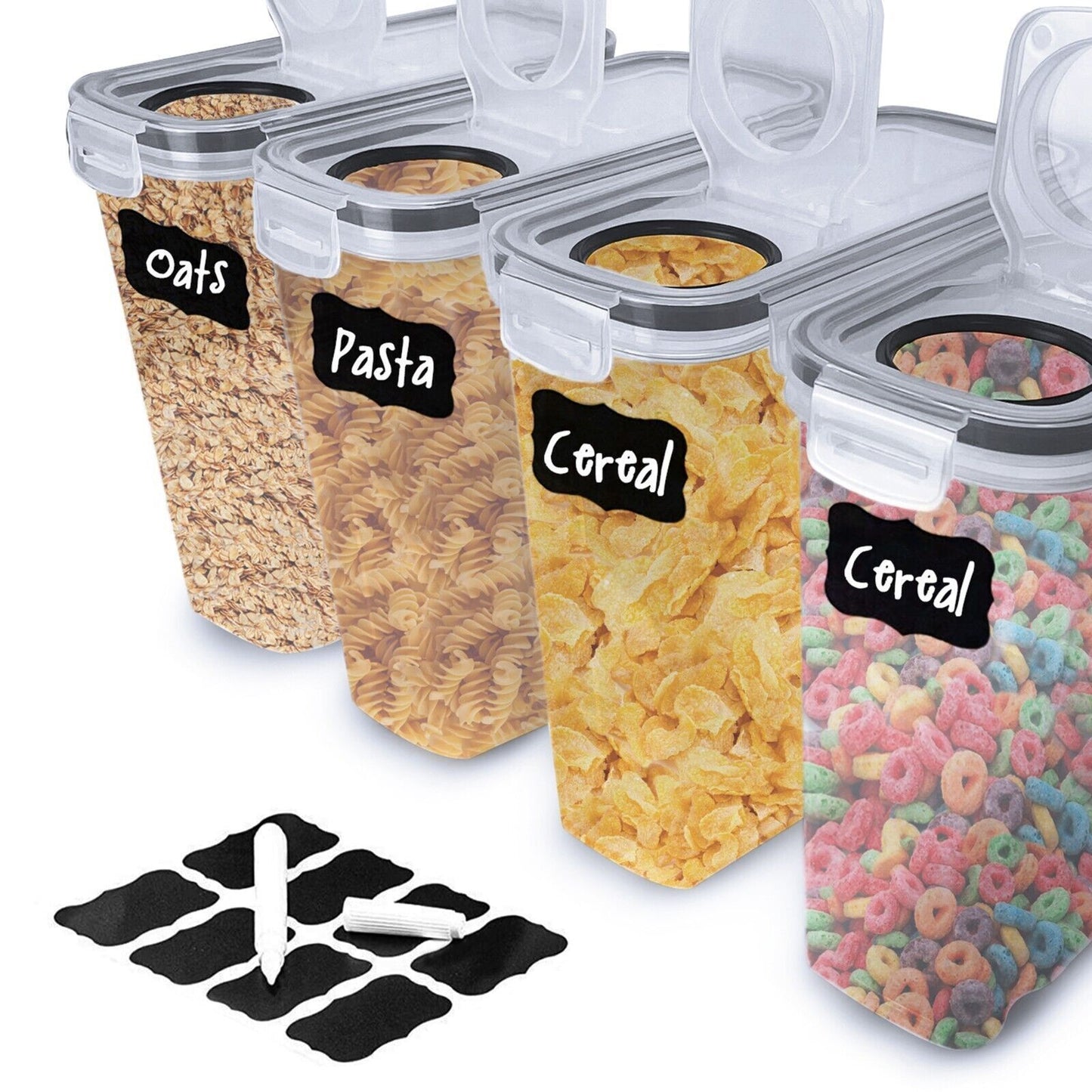 SET OF 4 AIR TIGHT STORAGE CONTAINERS CEREAL FOOD DRY KITCHEN PATRY DISPENSER