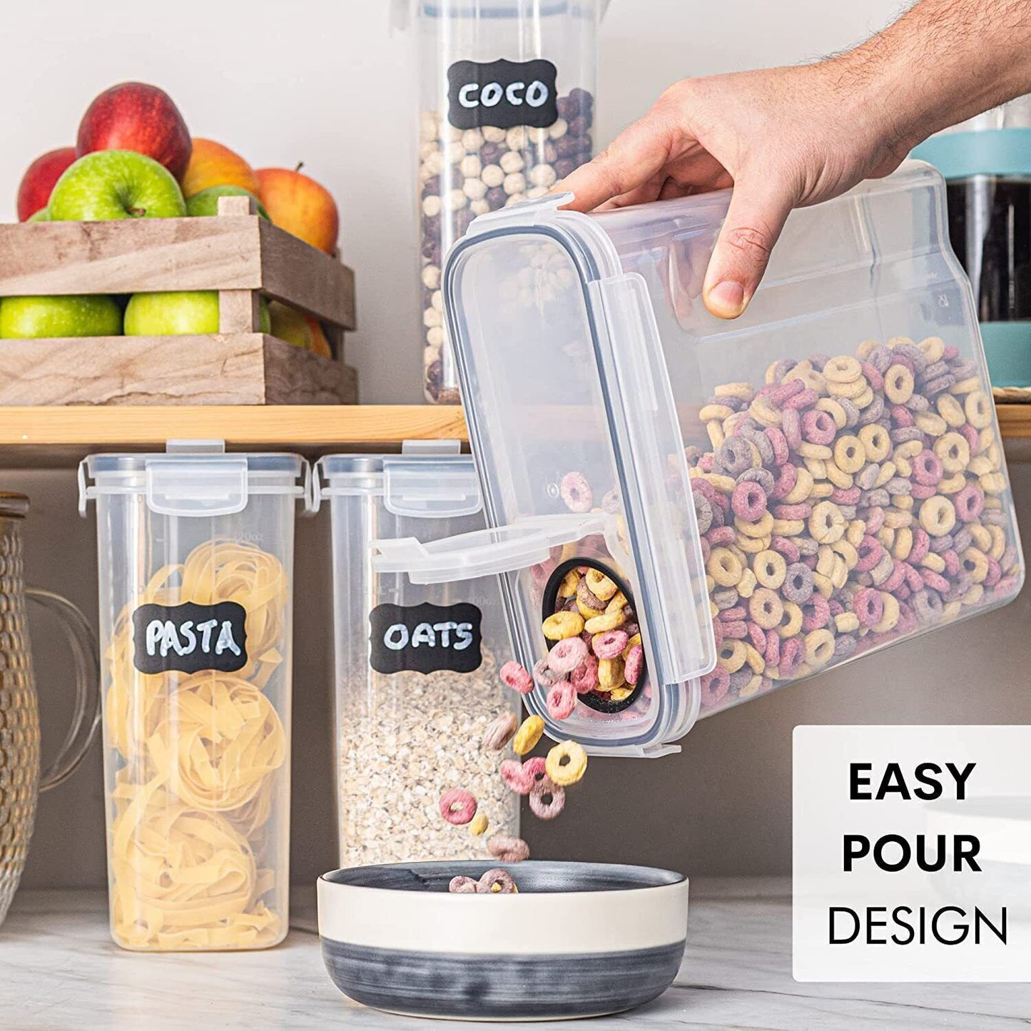 SET OF 4 AIR TIGHT STORAGE CONTAINERS CEREAL FOOD DRY KITCHEN PATRY DISPENSER