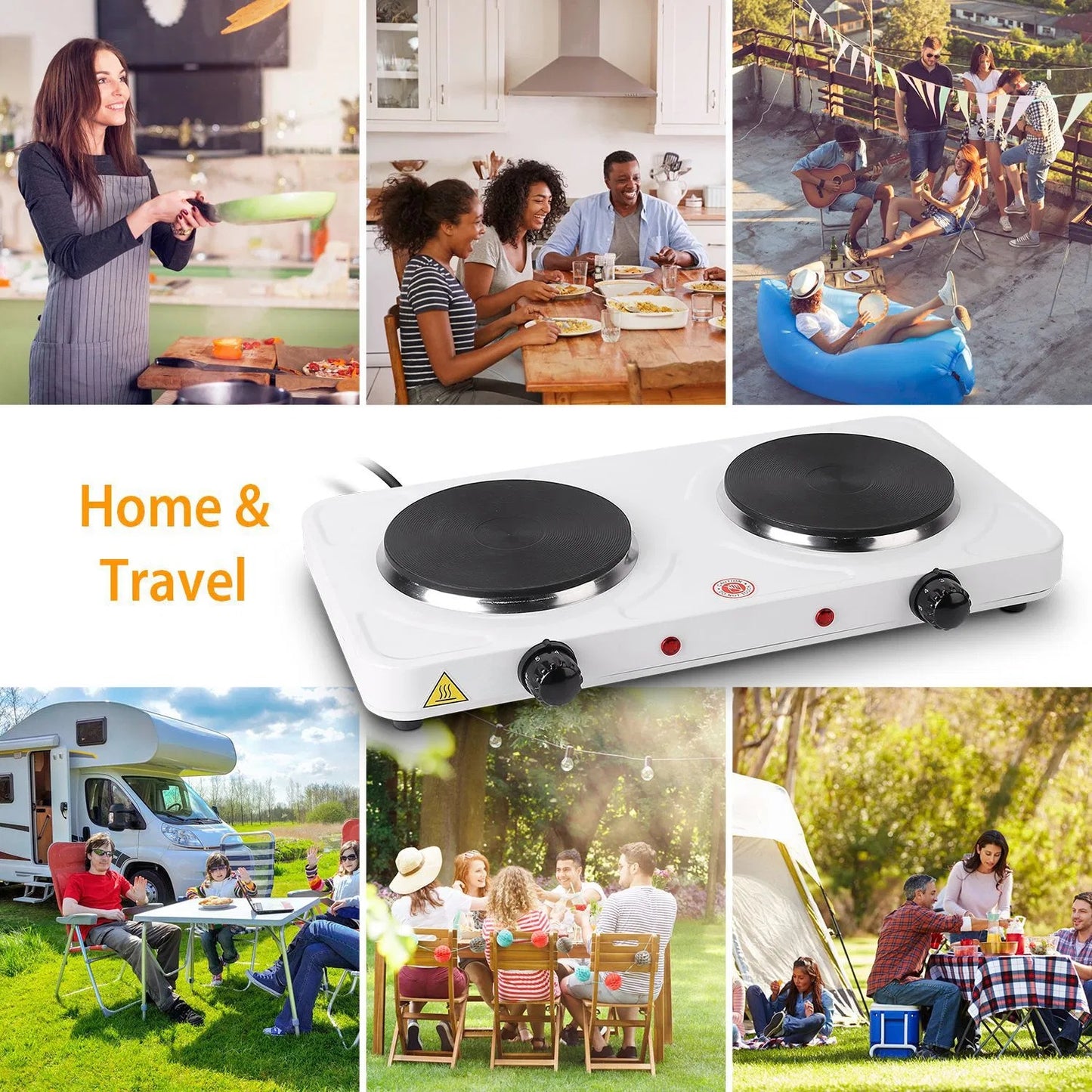 2000W Double Electric Burner Portable Dual Counter Stove Countertop Hot Plate Kitchen Cooker Stove With 5 Gear Temperature Control