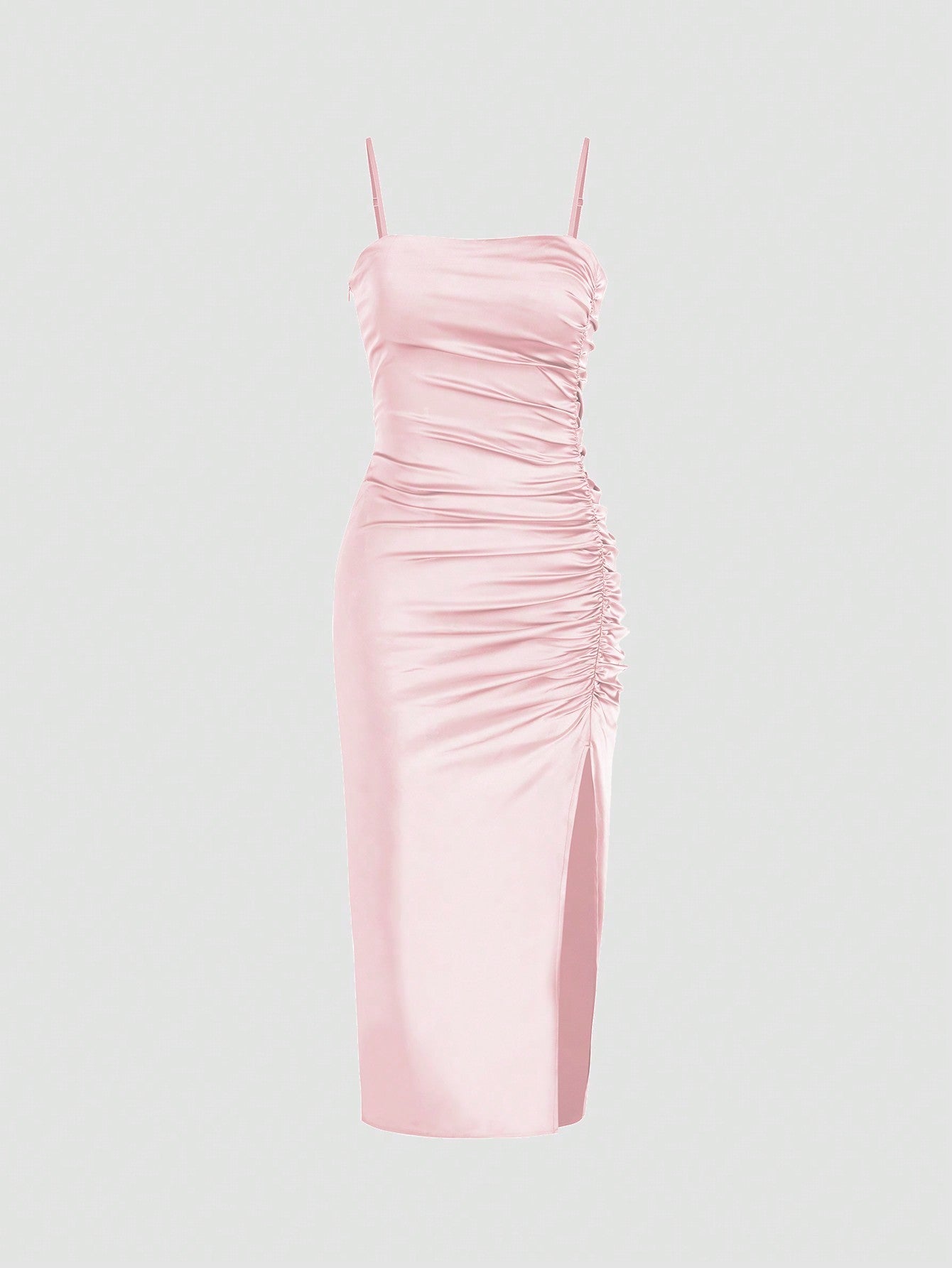 Solid Color Ruched Bodycon Slit Cami Dress Party Dress Wedding Guest Dress