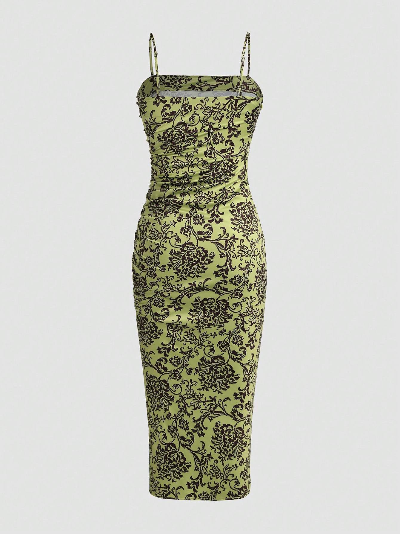 Solid Color Ruched Bodycon Slit Cami Dress Party Dress Wedding Guest Dress