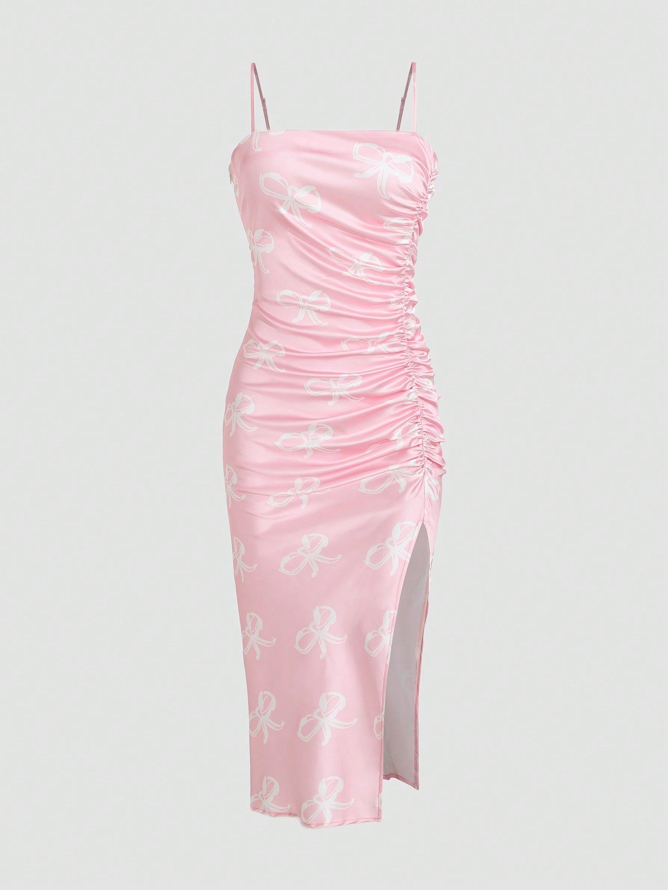 Solid Color Ruched Bodycon Slit Cami Dress Party Dress Wedding Guest Dress