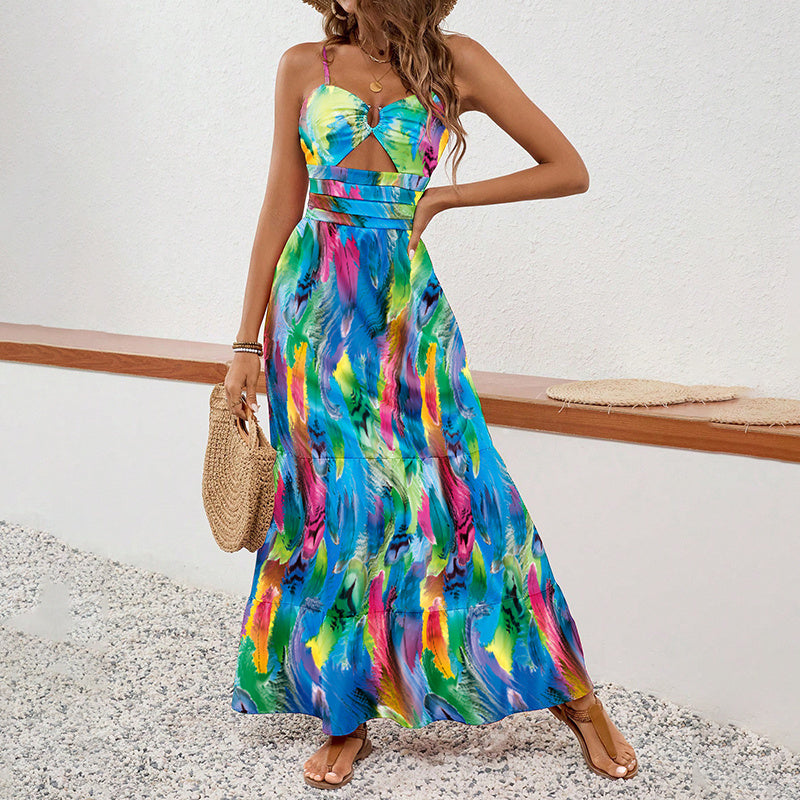 Women's Sleeveless Boho Maxi Dress Spaghetti Strap Floral Sundress